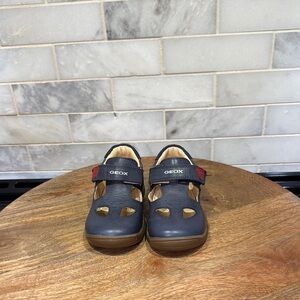 Geox Macchiato Leather And Suede Navy T-Strap Toddler Kids' First Walker Shoes